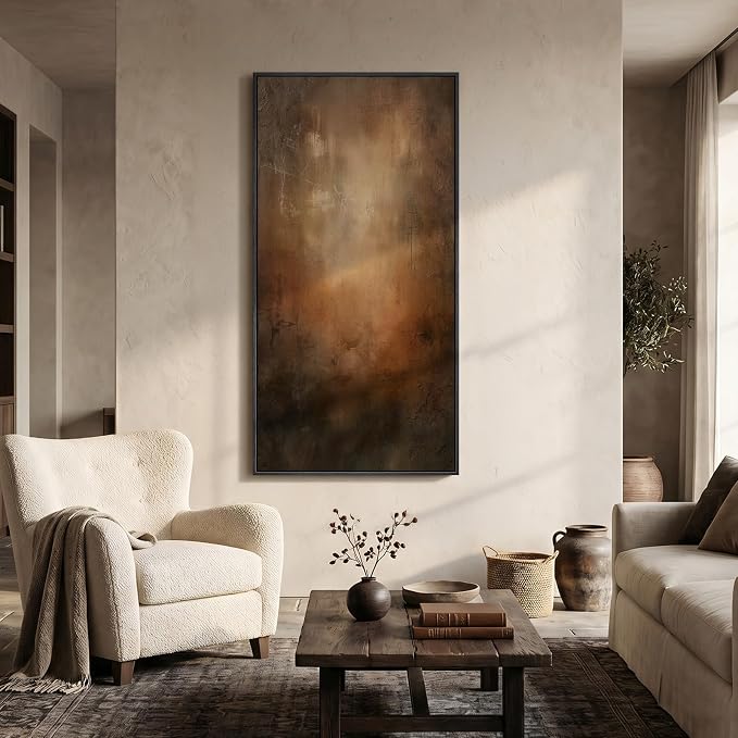 Large Framed Brown Black Abstract Wall Art, Modern Vertical Canvas Prints Paintings Artwork for Walls, Moody Contemporary Pictures Wall Decor for Hallway Living Room Bedroom Dining Room, 30x60 In