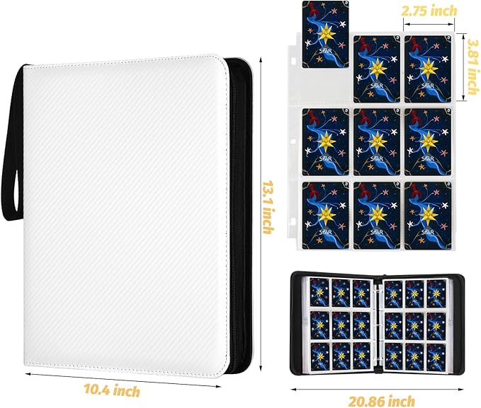 Trading Card Binder, 900 Pockets Card Binder, 9-Poccket Sided Pocket Sports Card Binder, Premium Card Binders Compatible with MTG, TCG, Baseball Cards(Carbon White)