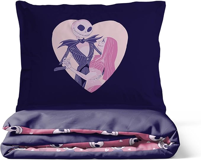 Jay Franco Duvet Cover Set – 3 Piece Comforter Cover and Sham Set, Super Soft Cozy Kids Bedding (Insert Not Included) Purple - Nightmare Before Christmas, Full