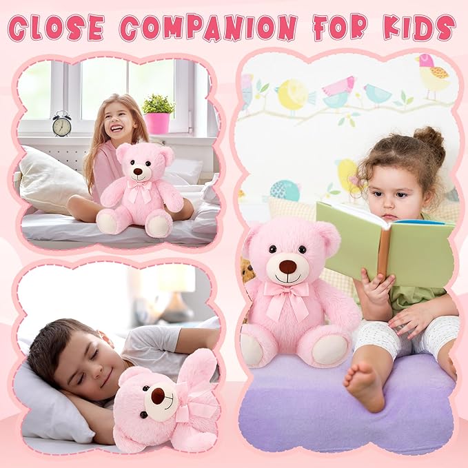 Civaner 4 Pack 14 Inches Teddy Bears Plush Stuffed Animals Valentine Cute Soft Bears Gifts Bulk for Women BFF Girlfriend(Pink)