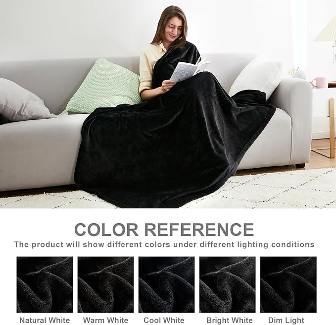 Hansleep Throw XL Black Fleece Blanket, Soft Flannel Bed Blanket | Fuzzy Cozy Blanket 50x70 Inches, Multi-use for Bed, Sofa, Couch, Travel, Camping, All Season Warm Lightweight Cover