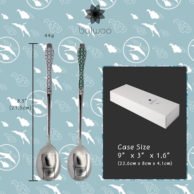 Korean Style Soup Spoons - 6 Pcs, 8.5 Inch Premium Stainless Steel Dessert & Dinner Spoons, Goryeo Celadon, White