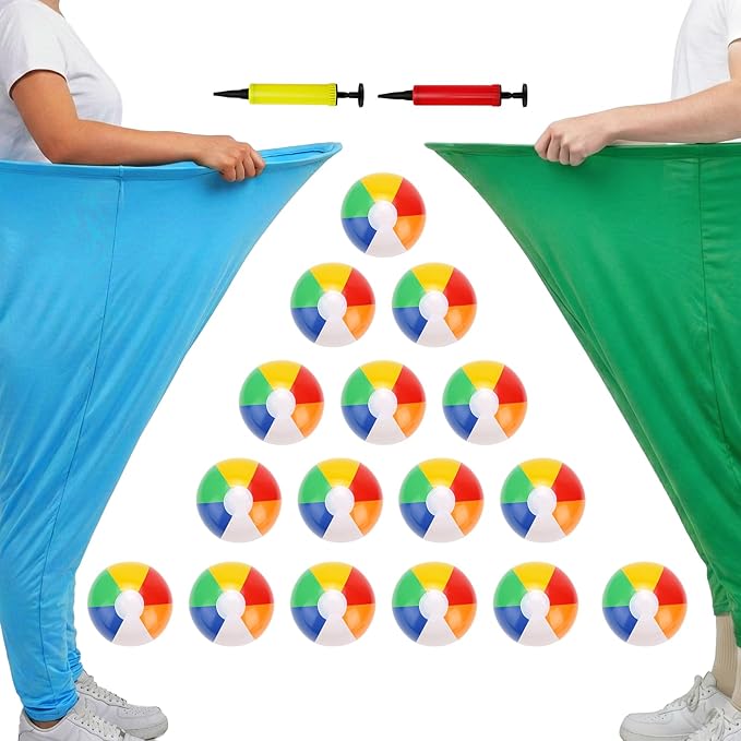 2 Pcs Granny Pants Yard Game, Granny Pants Outdoor Game with 16 Six-Color Bouncy Ball and 2 Air Pump, Team Relay Family Reunion Party Field Game Sets