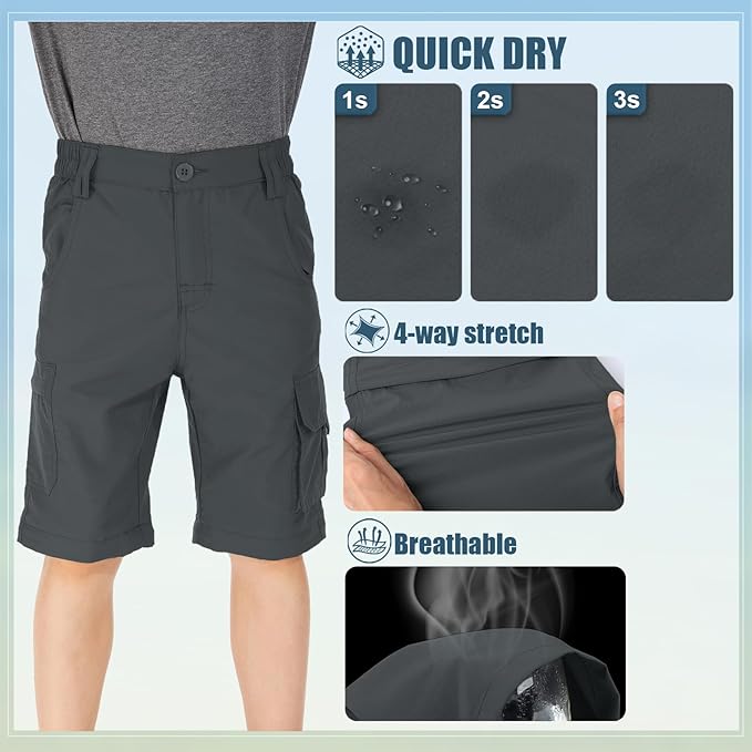 linlon Kids' Cargo Pants, Boy's Casual Outdoor Quick Dry Waterproof Hiking Climbing Convertible Trousers #9016