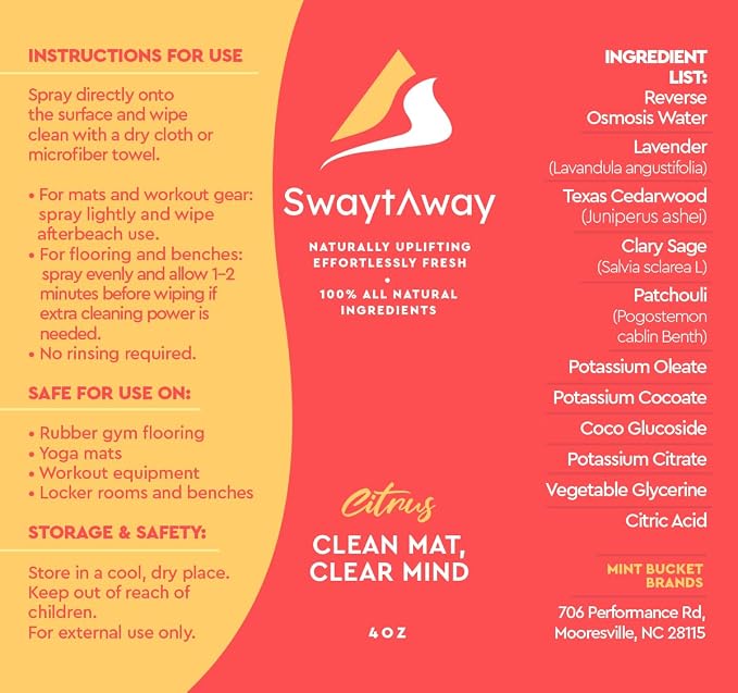 Mint Bucket Brands SwaytAway Fitness Mat Mist 2-Pack – 4oz Travel Size Yoga Mat Spray with Towel (Lavender, Citrus) – Aromatherapy-Inspired Blends – Plant-Based, No Rinse, Refreshes & Deodorizes