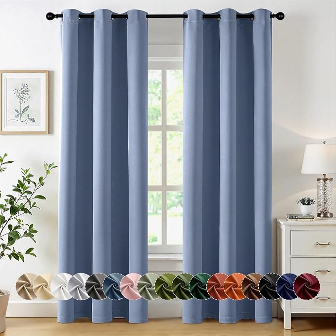 MIULEE Blackout Curtains for Bedroom 2 Panels 40 x 72 Inch Long Denim Blue | Thermal Insulated, Living Room Darkening Grommet Drapes, Noise Reducing, Light Blocking Window Treatments