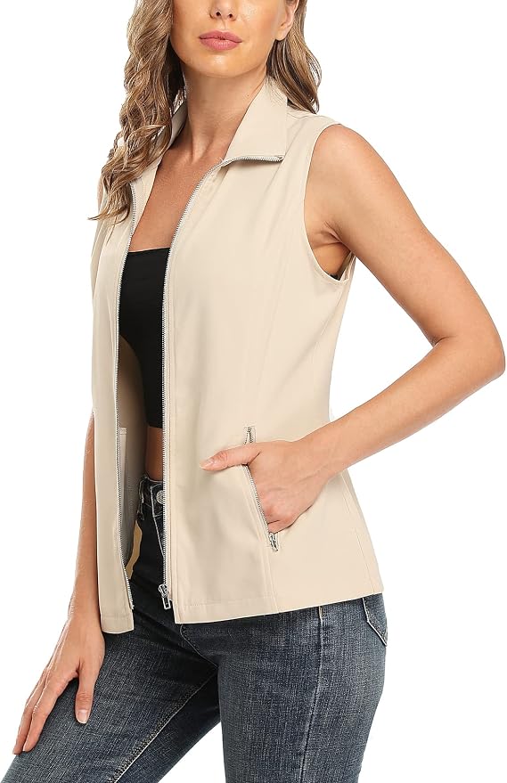 MISS MOLY Women's Lightweight Vest Casual Zip Up Utility Vest Hiking Golf Sleeveless Jackets with Pockets