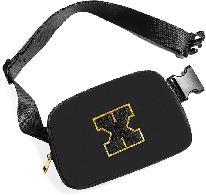 Gitus Belt Bag Fanny Pack Crossbody Bags with Initial Letter Patch Gifts for Wife Older Women Mother Coworker Bridesmaid Anniversary Travel Gifts Beach Gifts (Black-X)