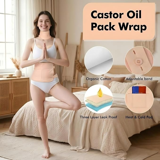 Castor Oil Pack Wrap Boost Wellness Overall, Reusable Organic Castor Oil Packs with Soft Cotton Lining for Stomach Neck Breast Easy to Use