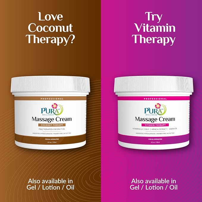 Coconut Therapy 4 Fl oz Massage Cream, Coconut Oil, Professional, Massage Therapy, Deep Tissue, Unscented, Natural Ingredients, Skin Hydrating, Moisturizing, Muscle Relief, for Bruising