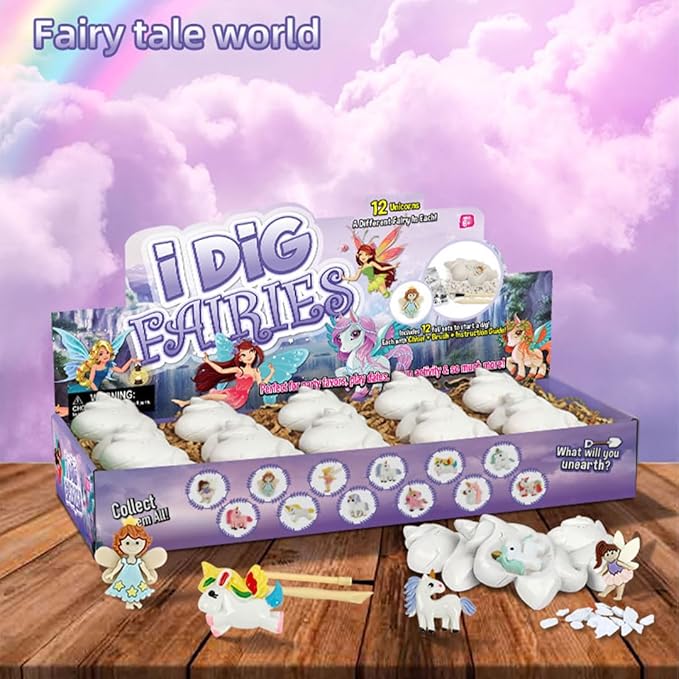 Liberty Imports 12-Pack Fairy and Unicorn Excavation Kit for Kids - Enchanted Magical Digging Adventure - Ideal Party Favors, Educational STEM Toys for Girls and Boys