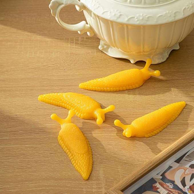 Soulchen 12 Pcs Sticky Banana Slugfest Novelty Sensory Slug Fidget Toy Mini Banana Slug Finger Puppet Slimy Sticky Slugs Tricky Toys for Halloween