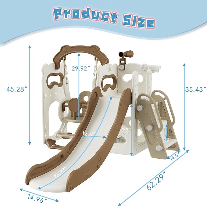 6-in-1 Toddler Slide Playground Set with Swing, Kids Slide with Climber,Basketball Hoop, Telescope and Storage Space, Slide for Toddlers Outdoor & Indoor Playground