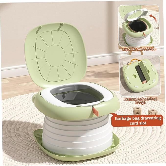 Travel Potty 9.4X 1.9in Flip Green ABS Stable Collapsible Cartoon Style Portable Potty Emergency Toilet for Toddler, Travel, Camping and Outdoor Use..