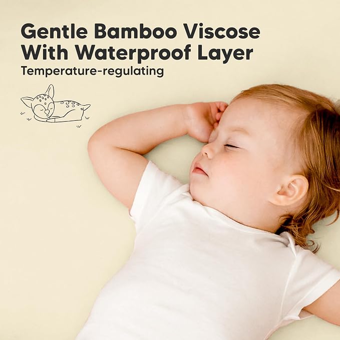 2-Pack Waterproof Pack and Play Sheets, Mini Crib Sheets Fitted for Boy, Girl - 38 x 26 Viscose from Bamboo Pack N Play Mattress Sheets for Graco, Toddler Playard Baby Crib Sheets Neutral (Latte)