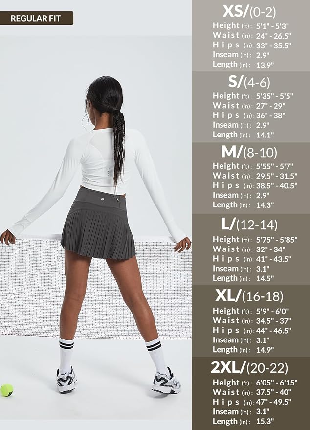 baleaf Tennis Skirt Pleated Golf Skorts with 3 Pockets | 14", Built in Shorts, High Waisted, Anti-slip Strip, Lightweight, for Athletic, Workout, Pickleball, Skorts for Women