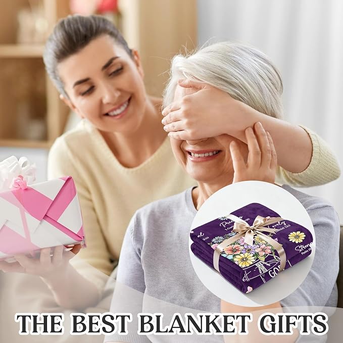 Christian Birthday Gifts for Women, Christmas Religious Gifts for Women | Baptism Religious Christmas Spiritual Gifts for Grandma Nana Mom Sister, Throw Blankets with Flowers, 60''x 50'', Deep Purple