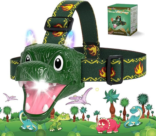 LED Dinosaur Headlamp for Kids, Children's Toy Flashlight Dinosaur Toys for Age 3 4 5 6 7 8 9 Years Old Kids, Camping Hiking Gear for Boys Girls
