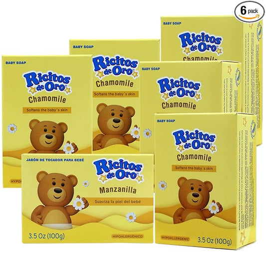 Ricitos de Oro Baby Cleansing Bar Soap with Extract Calming Effect, Chamomile, 6-Pack of 3.5 Oz Each Soap, 6 Soaps