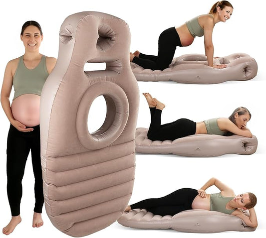 Inflatable Pregnancy Pillow with Belly & Head Hole, Prone Pregnancy Pillow for Stomach Sleepers, Maternity Air Mattress for Belly Support, Pregnancy Pool Float for Tummy Relaxation & Massage, Gray