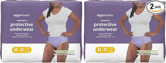 Amazon Basics Postpartum Incontinence Underwear for Women, Maximum Absorbency, Disposable, Fresh Protection, Odor Control, Comfortable Fit, Medium, Lavender, 20 Count (Pack of 2)