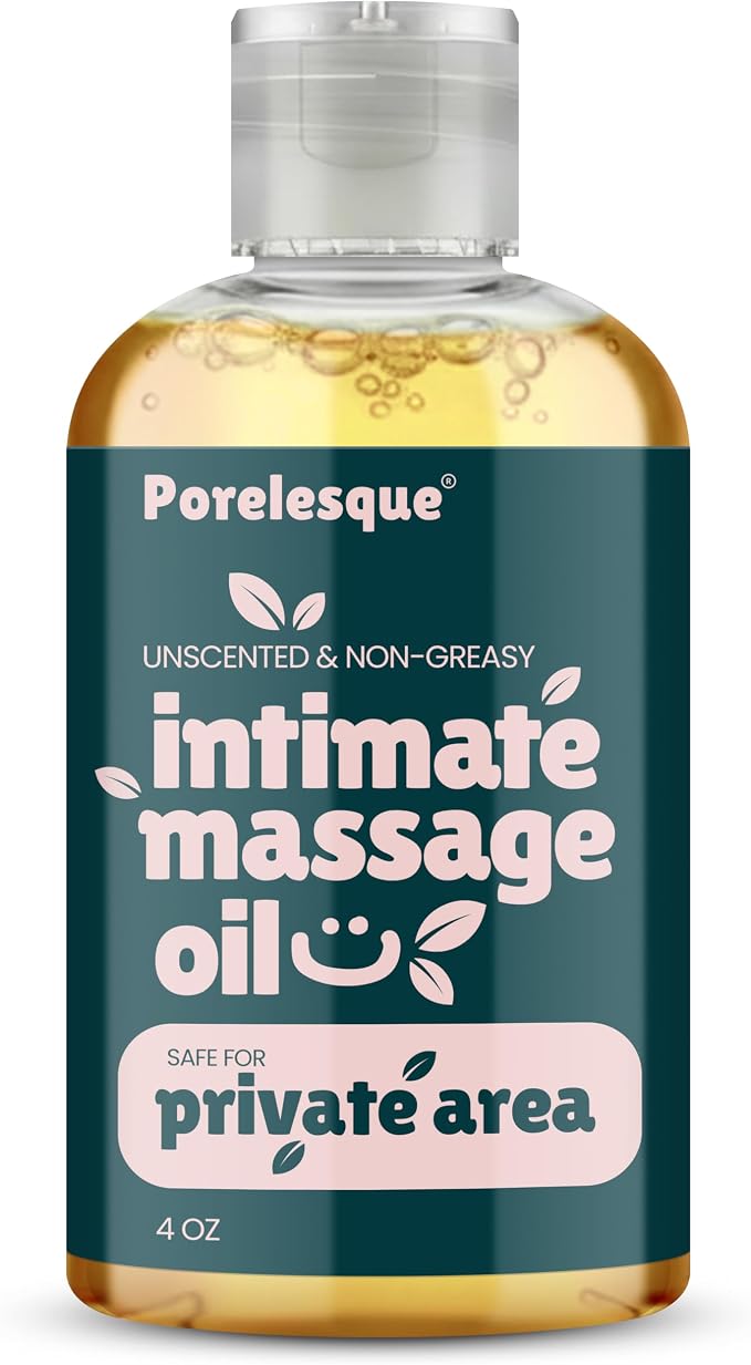Intimate Massage Oil Safe for Genitals - Unscented Date Night Body Oil for Intimacy - Safe for Private Area and Sensitive Skin, Non Greasy, Non Sticky, Hypoallergenic, Lightweight, 4oz