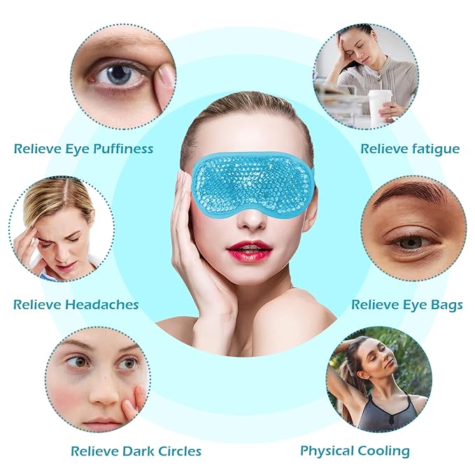 Permotary 2PCS Gel Eye Mask Reusable Hot Cold Compress Pack Eye Therapy,Therapeutic Gel Eye Spa Pad for Puffiness/Dark Circles/Eye Bags/Dry Eyes/Headaches/Migraines/Stress Relief-Blue &Green