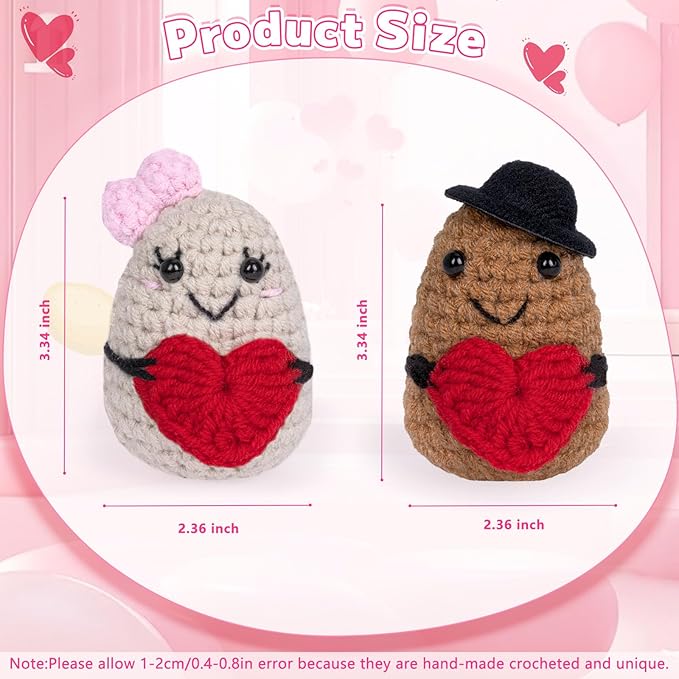 Positive Crochet Potato Funny Emotional Crochet Support Potato with Positive Gift Cards Suitable for Valentine's Day Gag Gift