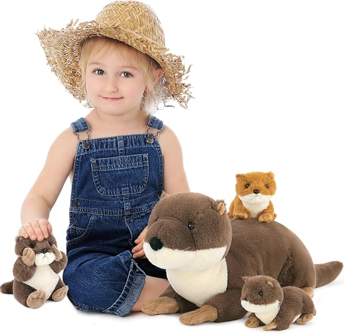 MaoGoLan 4Pcs River Otter Stuffed Animal with 3 Babies Inside-24in Giant Lifelike Soft Otter Plush Toys-Cuddly Wildlife Stuffed Animal for Otter Lover,Kids,Boys,Girls