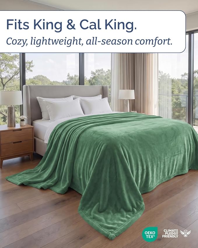 Ultra Soft Fleece Blanket Oversized King Size - Flannel Fleece Luxury Blanket - Lightweight for Couch Bed Chair - Thick, Warm and Breathable - All Season Cozy, Sage Green