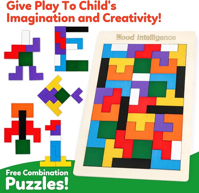 Wooden Puzzles,Geometric Shape Logic Hexagon Puzzle Toys Brain Teasers STEM Montessori Educatioanl IQ Board Games for Kids Boys Girls Ages 3+ (4 Pack)