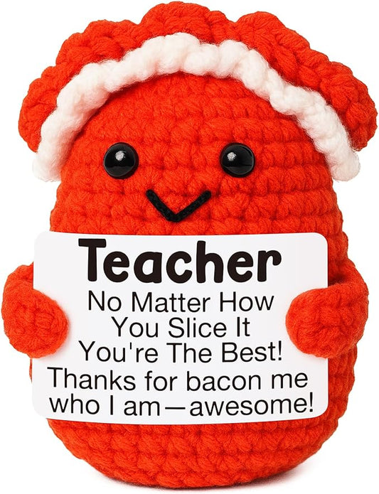 Mini Teacher Gifts Handmade Crochet Bacon for Women Teacher Appreciation Gifts Best Even Teachers for Birthday Back to School from Student End of Year Thank You Gift for Teachers Thankving Chrsitmas