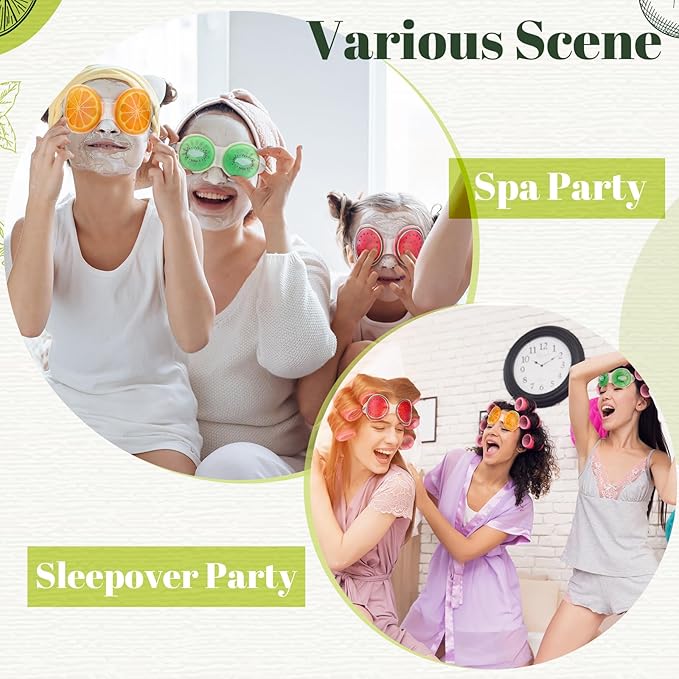 Skicuff 12 Pcs Hot and Cold Eye Pads Gel Eye Masks Reusable Relief Migraine Puffiness Relax Spa Party Favors Sleepover Slumber Party Supplies (Watermelon, Lemon, Kiwi)