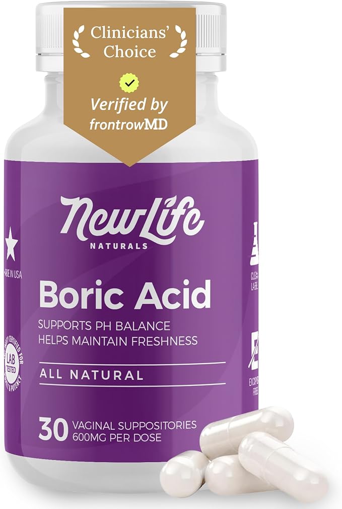 NewLife Naturals Boric Acid Suppositories for Women – 600mg NF Grade Boric Acid Powder, Vaginal Odor & pH Balance, Vaginal Suppositories, Made in USA, 30 Count