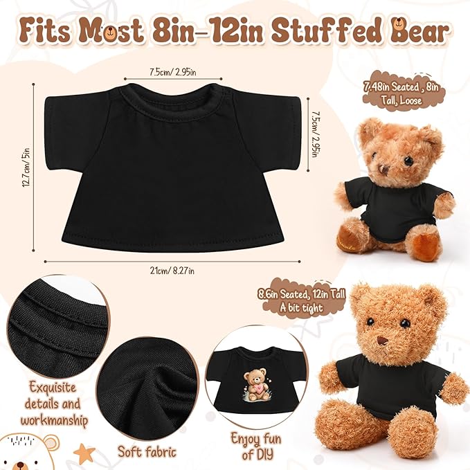 12 PCS Stuffed Bear Clothes Shirts & Tshirts - Classic Plush Bear Shirts Fit 8-12 Inches - Stuffed Animal Dolls