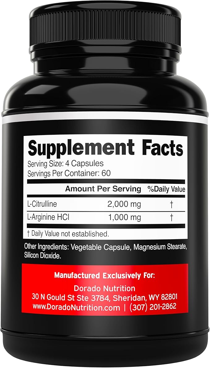 L Arginine L Citrulline Supplement 3000mg (240 Capsules) Nitric Oxide Pills for Men - Stamina, Endurance, Performance for Workouts - NO Supplements for Men - Gluten Free, Non-GMO, Vegan Capsules