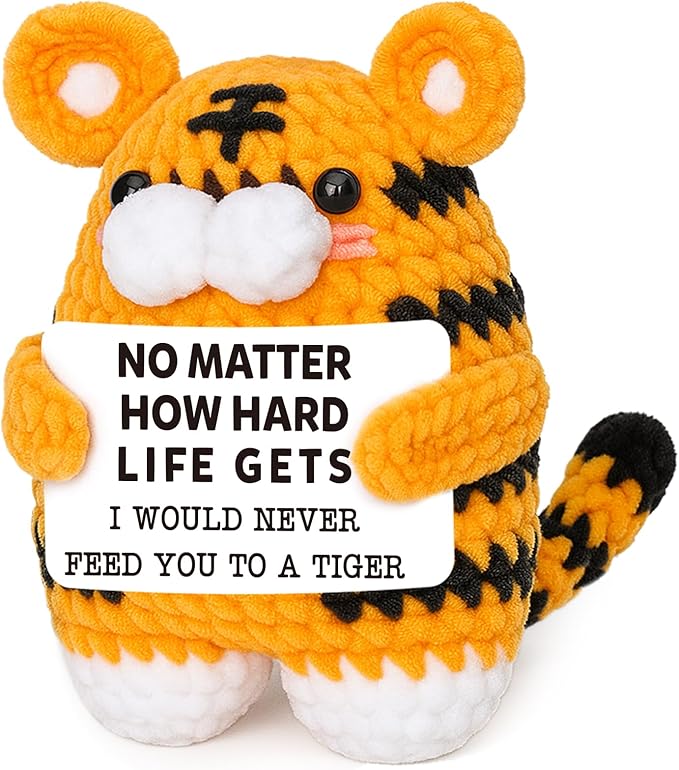 Funny Gifts for Women Men, Handmade Crochet Tiger for Friends Bosses Coworkers Couples Perfect Birthday Christmas Stocking Stuffer White Elephant Ideas Motivational Office Decor