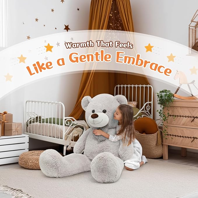 MorisMos Bow Tie Giant Teddy Bear 4 Feet, 47inch Stuffed Animal Big Large Teddy Bear Plush, Classic Girlfriend Boyfriend Gift, Gray