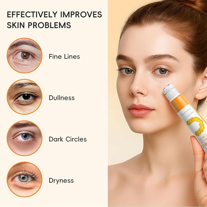 AKARY Dual Vitamin C Eye Cream, Hydrating Under Eyes Cream for Dark Circles and Puffiness with Triple-Roller Massage Ball Reduce Bags, Wrinkles and Fine Lines Eye Bags Treatment for Men/Women