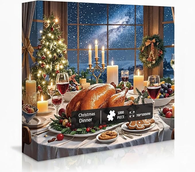 1000 Pieces Jigsaw Puzzles for Adults, Christmas Series - Festive Holiday Art, Fun Family Game, Best Xmas Gift Idea & Home Decoration, Large 28" x 20" （Christmas Dinner）