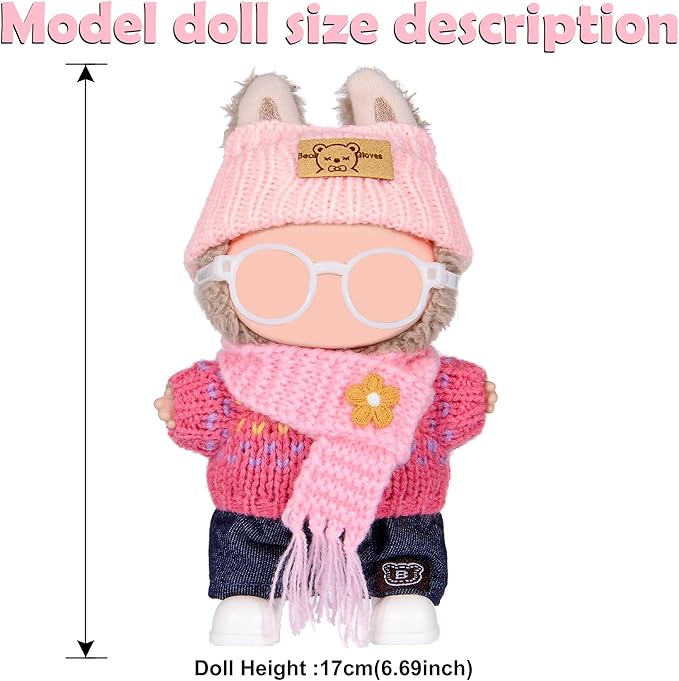 Knit 17cm Doll Clothes Accessories Set Include: 1 Hat, 1 Sweater, 1 Pants, 1 Scarf, 1 Glasses and 1 Shoes for Dress up Your Dolls (Doll Not Included), Knit #3