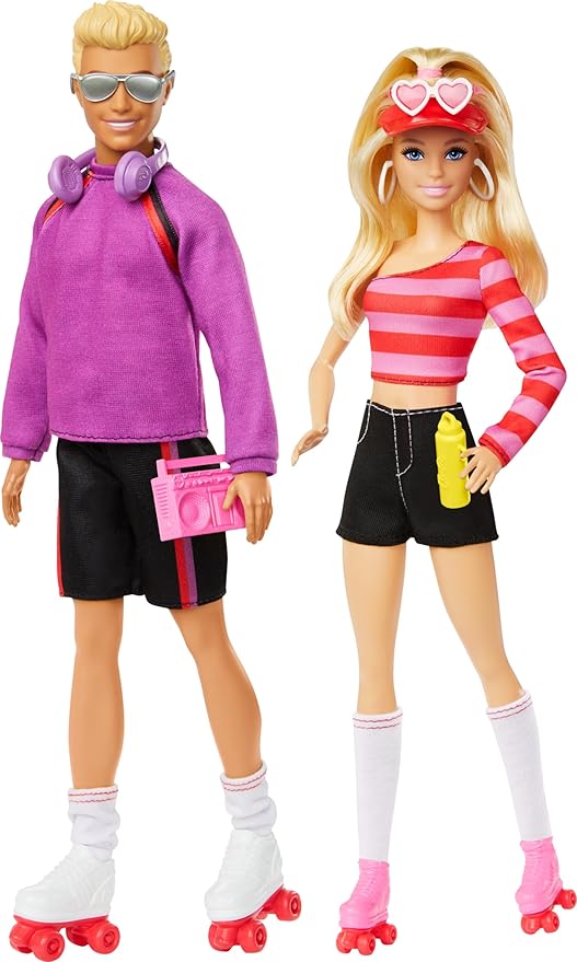 Barbie Fashionistas Set with 2 Fashion Dolls & 6 Accessories, Ken Roller-Skating Fashion Dolls, 65th Anniversary Collectible (Amazon Exclusive)