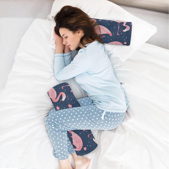 Deep Blue Flamingos and Stars Neck Roll Pillow Bolster Round Health Memory Foam Long Cervical Cylinder Pillows with Removable Washable Cover for Body Bed Legs Back Yoga