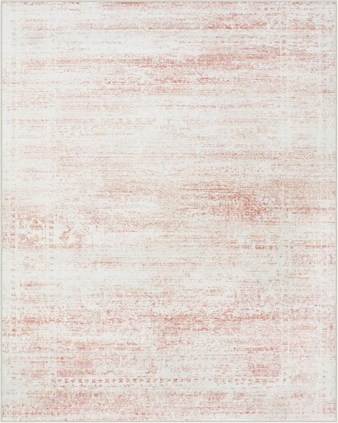 Srugn Washable Rugs 4x6 Area Rugs for Living Room,Bedroom,Kids Room,Nursery- Soft Faux Wool Small Carpets,Non Slip&Non-Shedding Low Pile Vintage Print Rugs for Enterway,Home Office Decor-Pink White