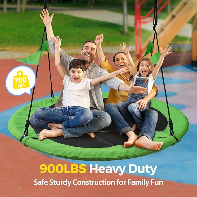 PACEARTH 60” Tree Swing for Kids & Adults Outdoor Saucer Swing 60-Inch Diameter 900D Oxford Fabric Splash and UV Resistant Heavy Duty 900LBS Weight Capacity with Tree Straps and 360° Swivel, Green