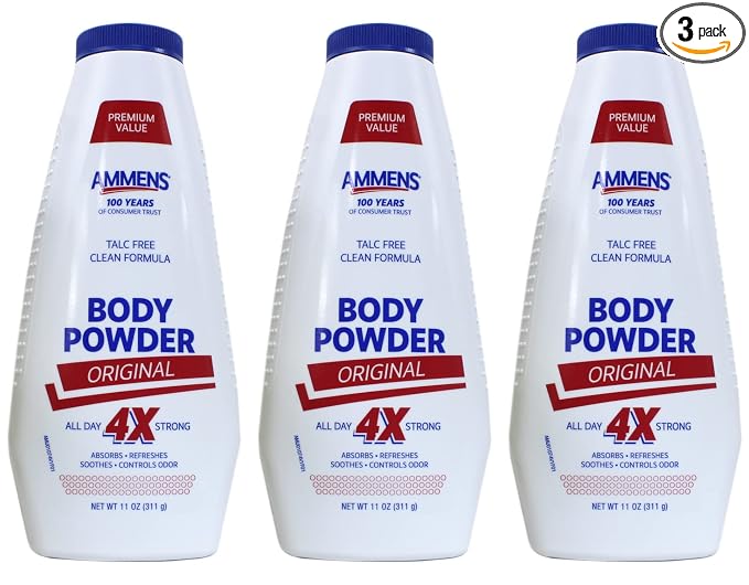 AMMENS BODY Powder Original All Day 4X Strong, 11 oz (Pack of 3)