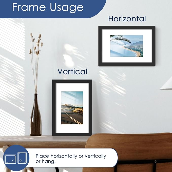 6x9 Picture Frame Set of 6, Wall or Tabletop Display, Black | Display Pictures 4x6 with Mat or 6x9 Without Mat, Horizontal or Vertical, Gallery Wall Frame Set, Wedding Birthday Gifts