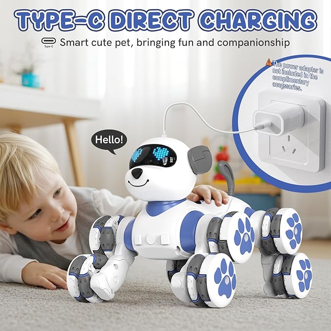 8WD Stunt RC Car Robot Dog Toys, 2.4GHz Remote Control Car Dog Toys with LED Eyes, Smart Interactive Programmable Robot Gift for Kids Age 3 4 5 6 7 8 Year Old