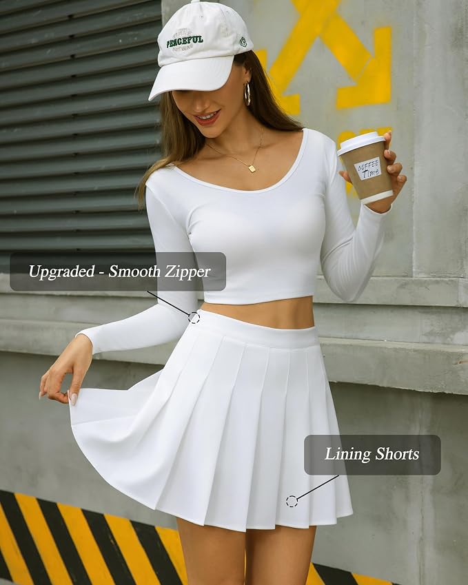 SCKTOO Women's High Waist A-Line Pleated Tennis Mini Skirt Built-in Shorts | Soft Comfort Low-Stretch Fabric Side Zipper Flared Skater Skirt for Y2K Casual Wear School Uniform Cheer Golf Outfits