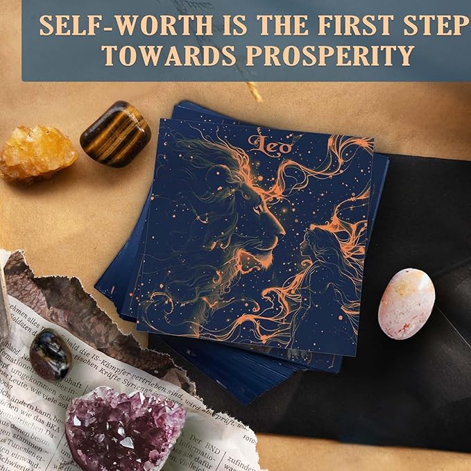 Faivykyd Leo Crystals Gift for Women, 6 Leo Zodiac Healing Stones w/ 50 Miracle Mantras Affirmation Cards, Spiritual Gifts for Positive Energy, Self-Care, Love & Wealth